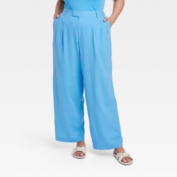 A New Day Women's High-Rise Linen Wide Leg Fluid Pants Blue Sz 16 - Picture 1 of 9